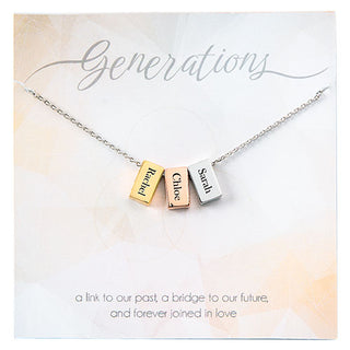 Tricolor Petite Engraved Generations Bar Necklace