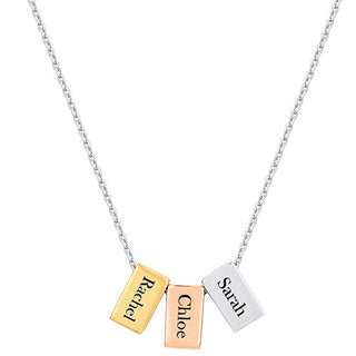 Tricolor Petite Engraved Generations Bar Necklace