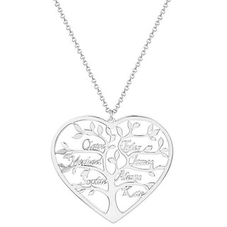 Sterling Silver Heart Family Tree Name Necklace