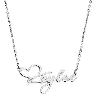 Sterling Silver Fancy Script Name with Heart Necklace