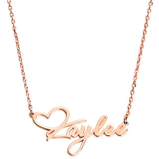 Sterling Silver Fancy Script Name with Heart Necklace