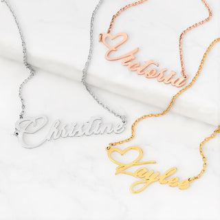Sterling Silver Fancy Script Name with Heart Necklace
