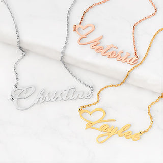 Fancy Script Name with Heart Necklace