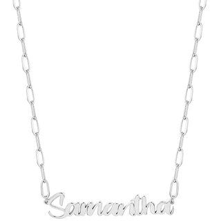 Brush Script Name Paper Clip Chain Necklace