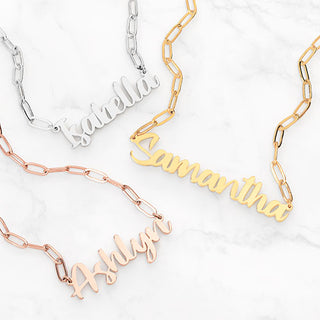 Brush Script Name Paper Clip Chain Necklace