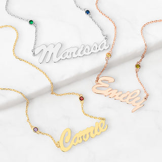 Hollywood Script Name and Birthstone Necklace