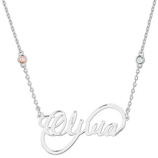 Script Name Infinity and Birthstone Necklace
