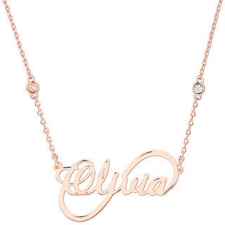 Sterling Silver Script Name Infinity and Birthstone Necklace