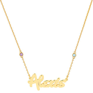 Sterling Silver Bold Script Name and Birthstone Necklace