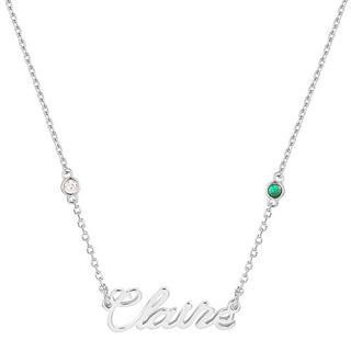 Sterling Silver Petite Script Name and Birthstone Necklace