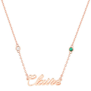 Sterling Silver Petite Script Name and Birthstone Necklace