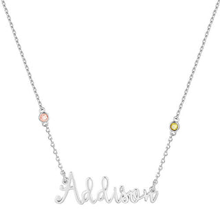 Whimsical Script Name and Birthstone Necklace