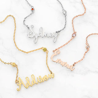Whimsical Script Name and Birthstone Necklace