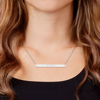Sterling Silver Long Bar Name Necklace