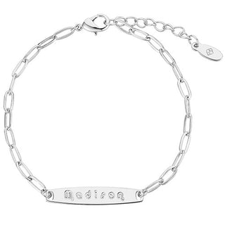 Silver Plated Engraved Bar Paper Clip Chain Bracelet