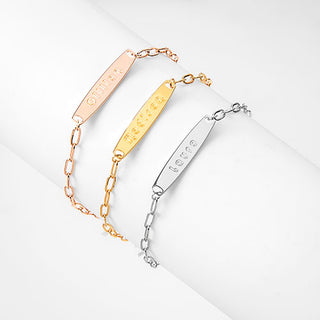 Silver Plated Engraved Bar Paper Clip Chain Bracelet