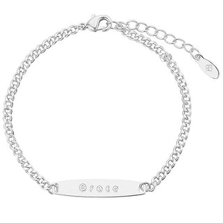 Silver Plated Engraved Bar Curb Chain Bracelet