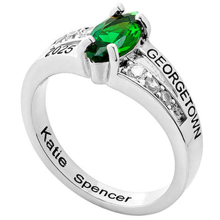 Ladies' Sterling Silver Marquise Birthstone with CZ Class Ring