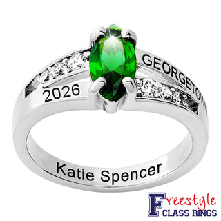 Ladies' Sterling Silver Marquise Birthstone with CZ Class Ring