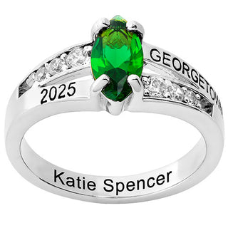 Ladies' Sterling Silver Marquise Birthstone with CZ Class Ring