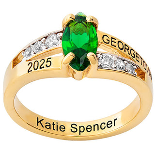 Ladies' 14K Gold over Sterling Marquise Birthstone with CZ Class Ring