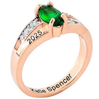 Ladies' 14K Rose Gold over Sterling Marquise Birthstone with CZ Class Ring