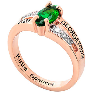 Ladies' 14K Rose Gold over Sterling Marquise Birthstone with CZ Class Ring