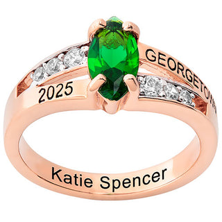 Ladies' 14K Rose Gold over Sterling Marquise Birthstone with CZ Class Ring