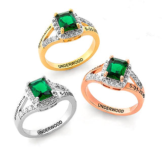 Ladies' Sterling Silver Emerald Cut Birthstone with CZ Freestyle Class Ring