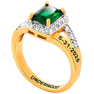 Ladies' 14K Gold over Sterling Emerald Cut Birthstone with CZ Freestyle Class Ring
