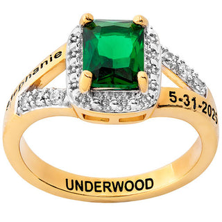 Ladies' 14K Gold Plated Emerald Cut Birthstone with CZ Class Ring