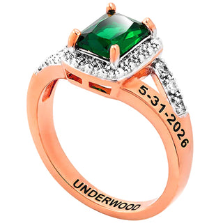 Ladies' 14K Rose Gold Plated Emerald Cut Birthstone with CZ Freestyle Class Ring