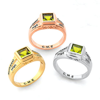 Ladies' Silver Plated Princess Cut Birthstone Freestyle Class Ring
