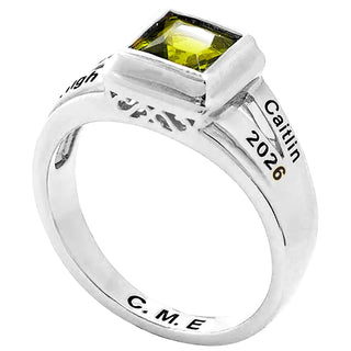Ladies' Silver Plated Princess Cut Birthstone Freestyle Class Ring