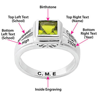Ladies' Silver Plated Princess Cut Birthstone Freestyle Class Ring