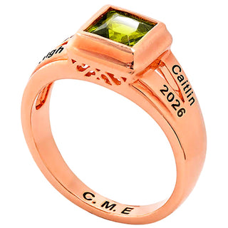 Ladies' 14K Rose Gold Plated Princess Cut Birthstone Freestyle Class Ring