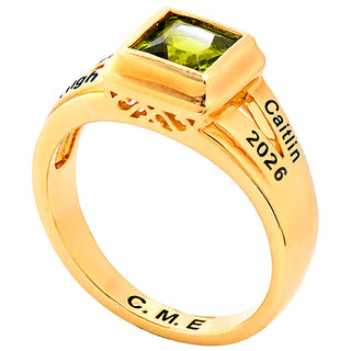 Ladies' 14K Gold Plated Princess Cut Birthstone Freestyle Class Ring