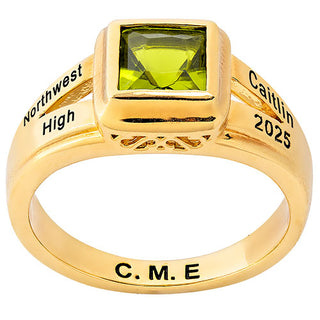 Ladies' 14K Gold Plated Princess Cut Birthstone Class Ring