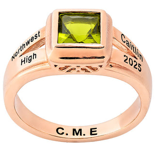 Ladies' 14K Rose Gold Plated Princess Cut Birthstone Class Ring
