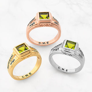 Ladies' Sterling Silver Princess Cut Birthstone Class Ring