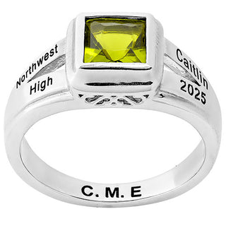 Ladies' Sterling Silver Princess Cut Birthstone Class Ring