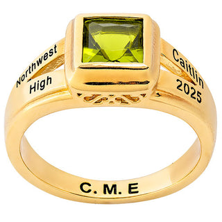 Ladies' 14K Gold over Sterling Princess Cut Birthstone Class Ring