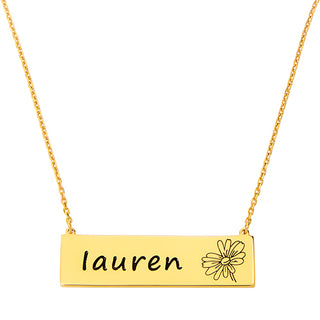 Engraved Name and Birthflower Bar Necklace