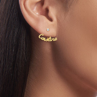 Plated Script Name and Birthstone Front/ Back Earrings