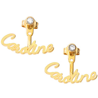 Plated Script Name and Birthstone Front/ Back Earrings