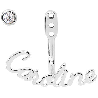 Plated Script Name and Birthstone Front/ Back Earrings