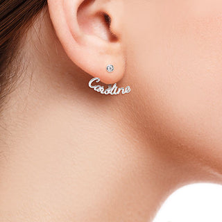 Plated Script Name and Birthstone Front/ Back Earrings
