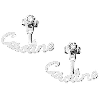 Plated Script Name and Birthstone Front/ Back Earrings
