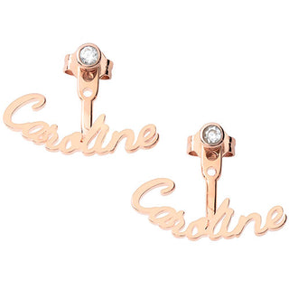Plated Script Name and Birthstone Front/ Back Earrings