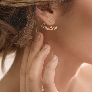 Plated Script Name and Birthstone Front/ Back Earrings